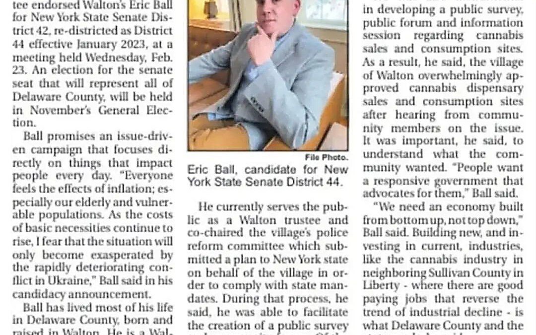 Eric Ball, Candidate for NYS Senate Dist 44