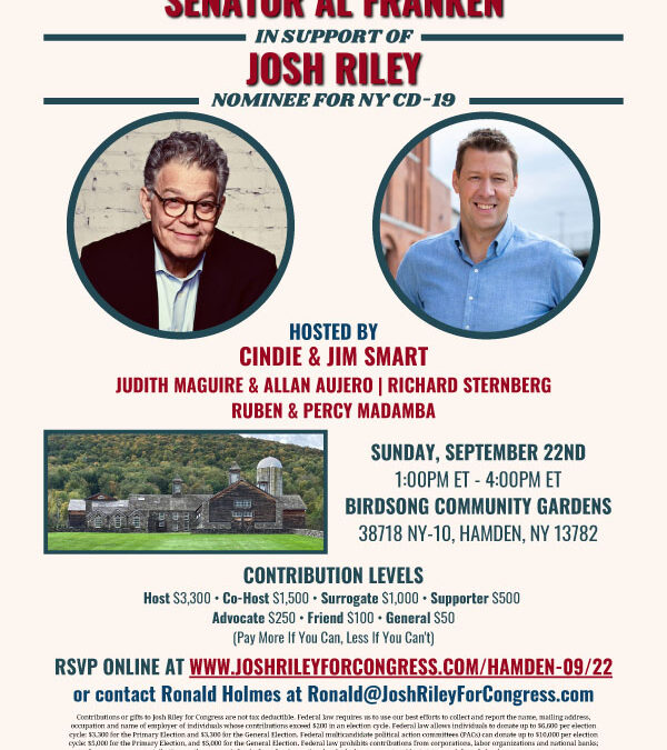 Josh Riley Fundraiser at Birdsong Featuring Senator Al Franken