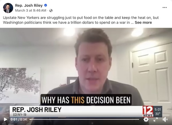 Josh Riley raises questions about U.S. military actions in Iran